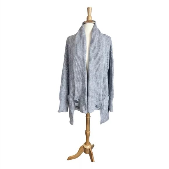Soft Surroundings Townsend Cardigan L Shawl Collar Open Chunky Thick Knit Gray - Picture 6 of 8